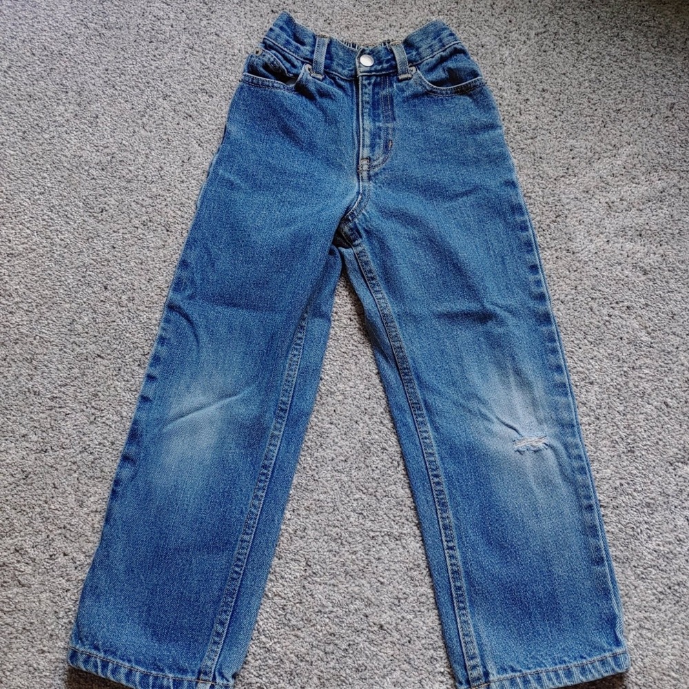 Toughskins Kids Blue Denim Straight Leg Jeans Elastic Waist Size 5 Well worn